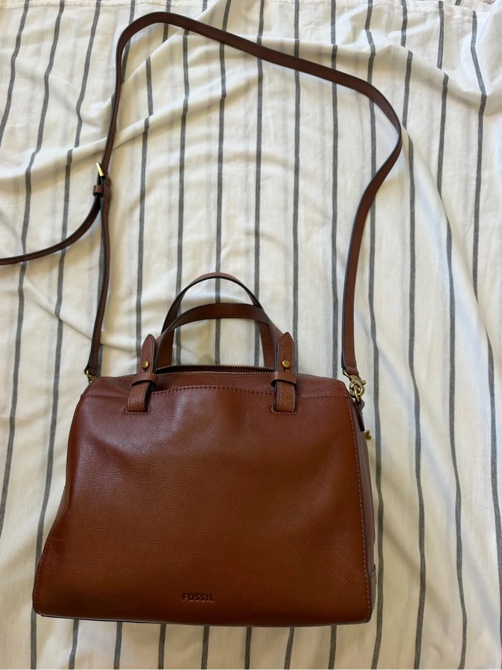 Fossil Brown Leather Satchel with Crossbody Strap